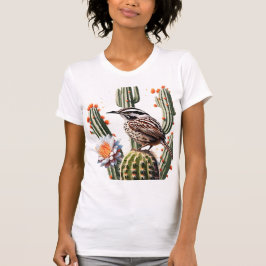 Cactus Wren umgeben von Saguaro Cactus Blossom T-Shirt