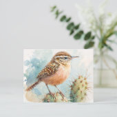 Cactus Wren Watercolor Postkarte (Stehend Vorderseite)
