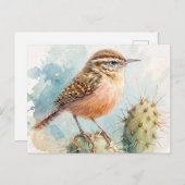Cactus Wren Watercolor Postkarte (Vorne/Hinten)