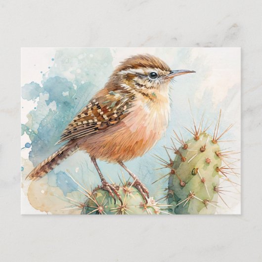Cactus Wren Watercolor Postkarte (Vorderseite)