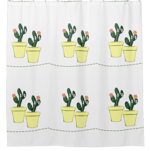 Cactus Yellow Pots Blumenduschvorhang Duschvorhang (Vorderseite)