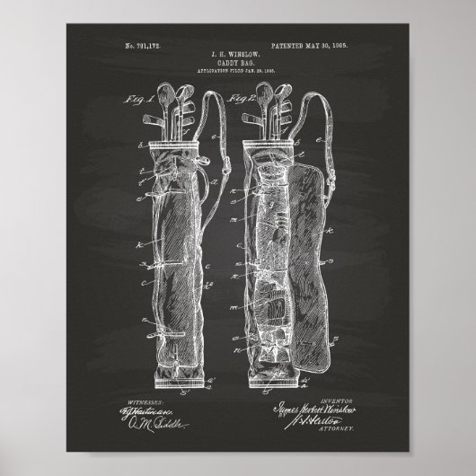 Caddy Bag 1905 Patent Art - Chalkboard Poster (Vorne)