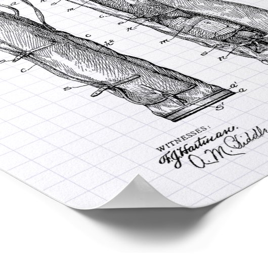 Caddy Bag 1905 Patent Art - Lined Peper Poster (Ecke)