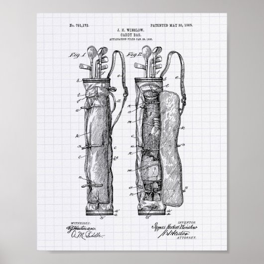 Caddy Bag 1905 Patent Art - Lined Peper Poster (Vorne)