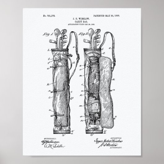 Caddy Bag 1905 Patent Art - Weißbuch Poster (Vorne)