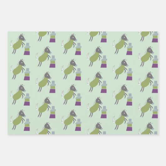 cadeau papier 3 vel paardjes groen roze (Vorderseite)