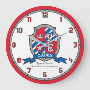 Caden name meaning heraldry shield letter C bird Große Wanduhr