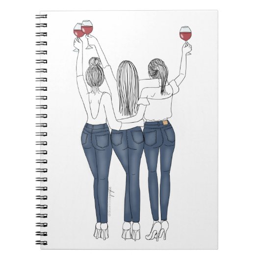 Caderno Desenho Amigas com Vinho Notizblock (Vorderseite)