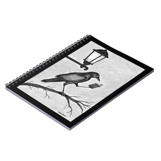 Caderno Espirde um corvo lendo um livro Notizblock (Linke Seite)