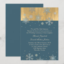 Cadet Blue und Gold Snowflakes Einladung Hochzeit