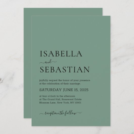 Cadet Blue Wedding Simple Einladung (Vorne/Hinten)