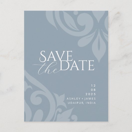 Cadet Gray Classic Script Wedding Save the Date Ankündigungspostkarte (Vorderseite)