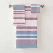 Cadet Grey and Desaturated Rose Stripes Badhandtuch Set (Insitu)