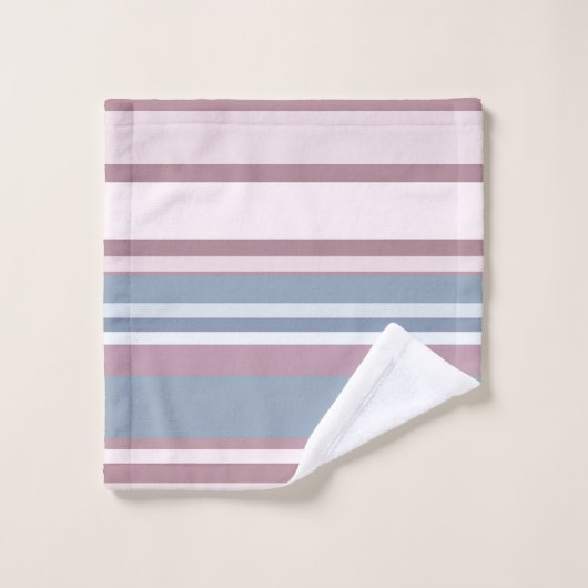 Cadet Grey and Desaturated Rose Stripes Badhandtuch Set (Waschlappen)