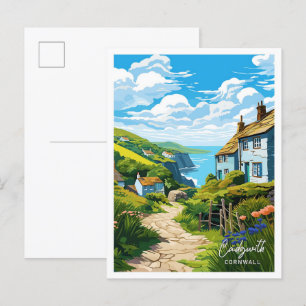 Cadgwith Cornwall Art Travel Vintage Illustration Postkarte