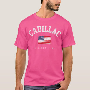 Cadillac MI Retro Amerikanische Flagge USA Stadtna T-Shirt