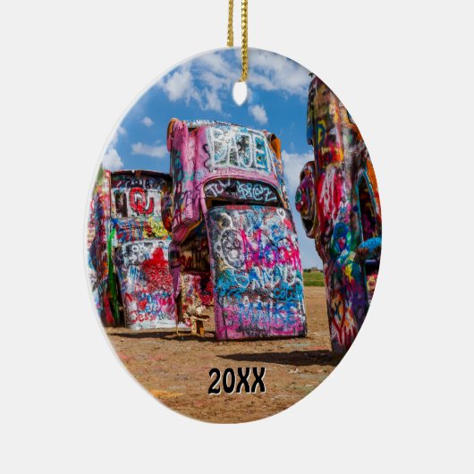 Cadillac Ranch, Amarillo, Texas Keramik Ornament (Rechts)