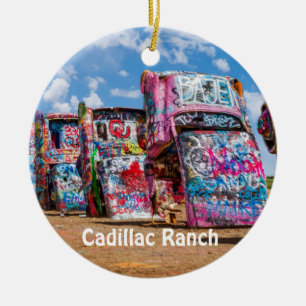 Cadillac Ranch, Texas, 2-seitiger Anhänger Keramik Ornament
