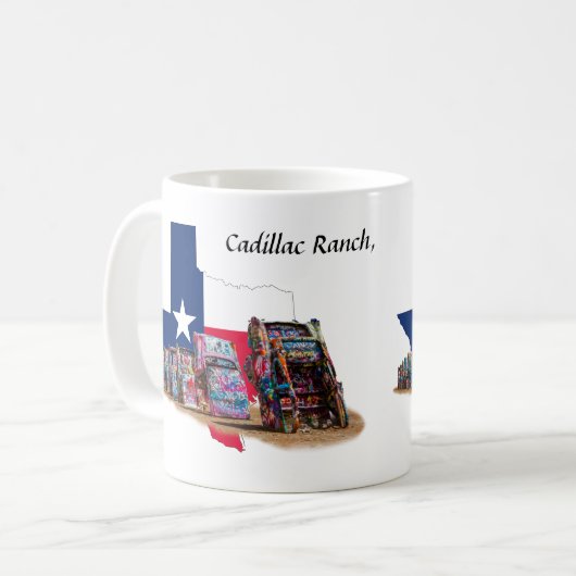 Cadillac Ranch, Texas Staat Kontur, Tasse (Vorderseite Links)