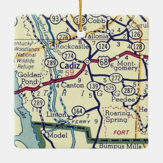 Cadiz KY Vintag Map Keramikornament (Rückseite)