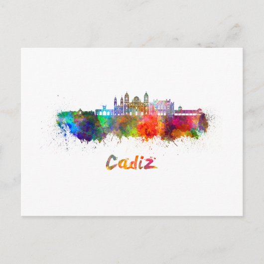Cadiz skyline im Watercolor Postkarte (Vorderseite)