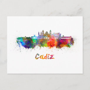 Cadiz Skyline in Aquarell Postkarte