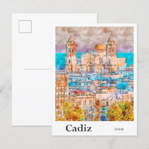 Cadiz Spanien Reise Wasserfarbe Handgezeichnet Postkarte