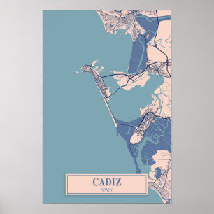 Cadiz Spanien Windige Stadtplan Reise Poster