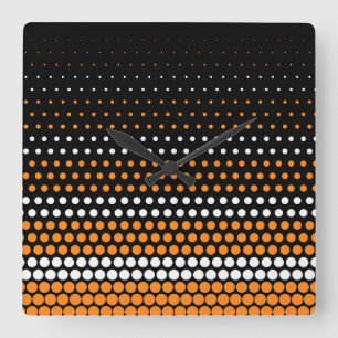 Cadmium Orange und White Polka Dot Quadratische Wanduhr