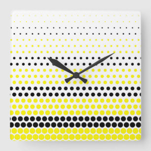 Cadmium Yellow and Black Polka Dot Quadratische Wanduhr