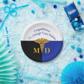 Caduceus Abschluss Blue/White/Black Med Pappteller (Party)