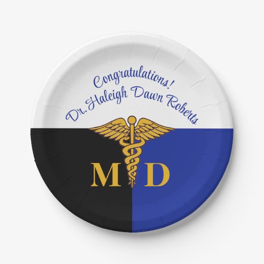 Caduceus Abschluss Blue/White/Black Med Pappteller (Vorderseite)