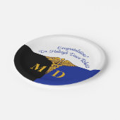 Caduceus Abschluss Blue/White/Black Med Pappteller (Schrägansicht)