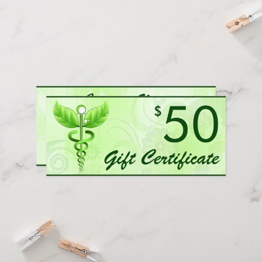 Caduceus Alternative Medicine $50 Geschenkgutschei (Vorderseite/Rückseite Beispiel)