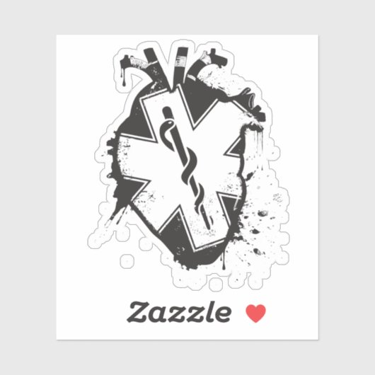 Caduceus anatomischer Herzstar Aufkleber (Blatt)