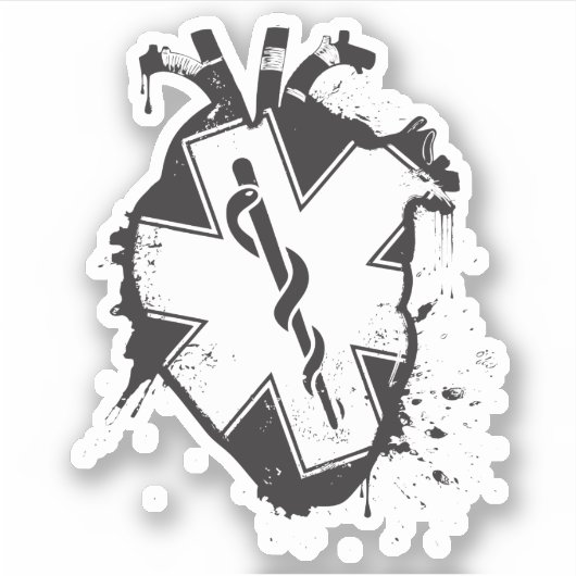 Caduceus anatomischer Herzstar Aufkleber (Vorderseite)