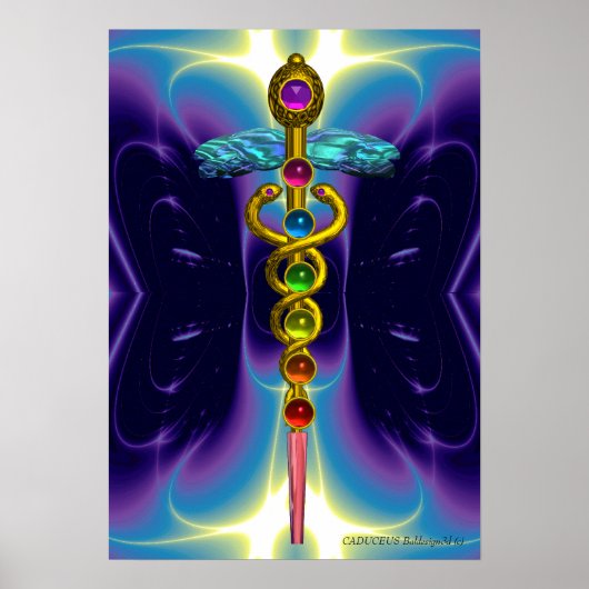 CADUCEUS AND 7 CHAKRAS , lebhafter Goldametist Poster (Vorne)
