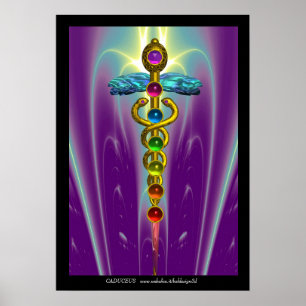 CADUCEUS AND 7 CHAKRAS, Yoga Alternative Medicine Poster