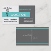 Caduceus Arzt minimalistisch grau, weiß, aqua Visitenkarte (Vorne/Hinten)
