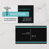 Caduceus Arzt minimalistisch schwarz, weiß, aqua Visitenkarte (Vorne/Hinten)