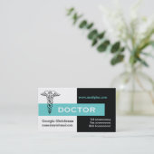 Caduceus Arzt minimalistisch schwarz, weiß, aqua Visitenkarte (Stehend Vorderseite)
