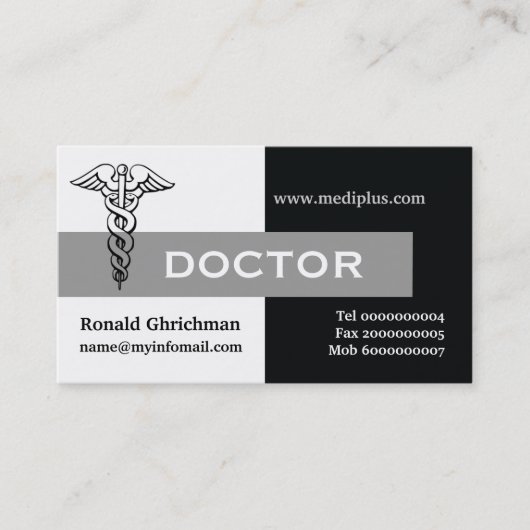 Caduceus Arzt minimalistisch schwarz, weiß, grau Visitenkarte (Vorderseite)