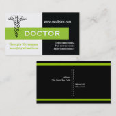 Caduceus Arzt minimalistisch schwarz, weiß, grün Visitenkarte (Vorne/Hinten)
