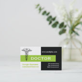 Caduceus Arzt minimalistisch schwarz, weiß, grün Visitenkarte (Stehend Vorderseite)