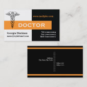 Caduceus Arzt minimalistisch schwarz, weiß, orange Visitenkarte (Vorne/Hinten)