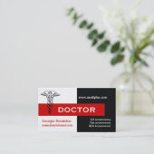 Caduceus Arzt minimalistisch schwarz, weiß, rot Visitenkarte (Stehend Vorderseite)