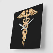 Caduceus Black and Gold Wall Clock Quadratische Wanduhr (Winkel)