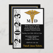 Caduceus Black & Gold Medical School Abschluss Einladung (Vorne/Hinten)