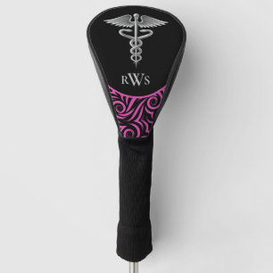 Caduceus Black Pink Swirl Doctor Monogrammiert Golf Headcover