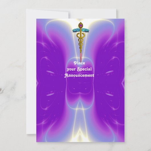CADUCEUS, blauer, rosa violetter lila Amethyste Einladung (Rückseite)